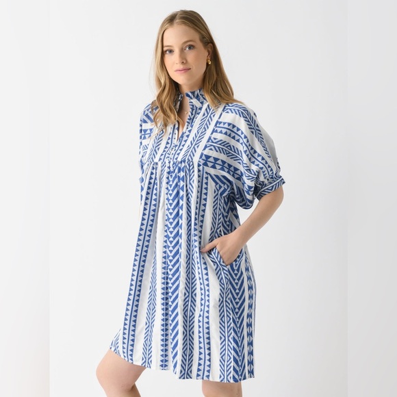 1012 NEVER A WALLFLOWER  Women's High Neck Dress Size Small Color Blue White - Picture 3 of 9